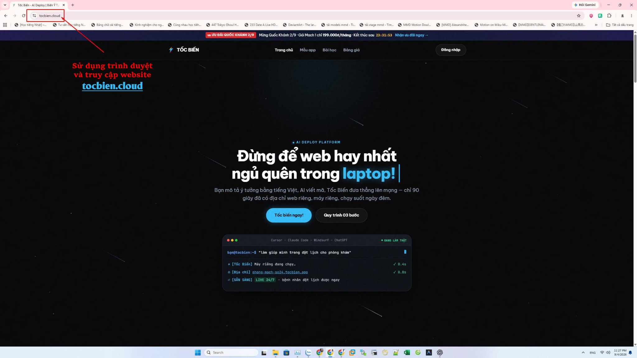 Trang chủ TocBien và thanh địa chỉ trình duyệt